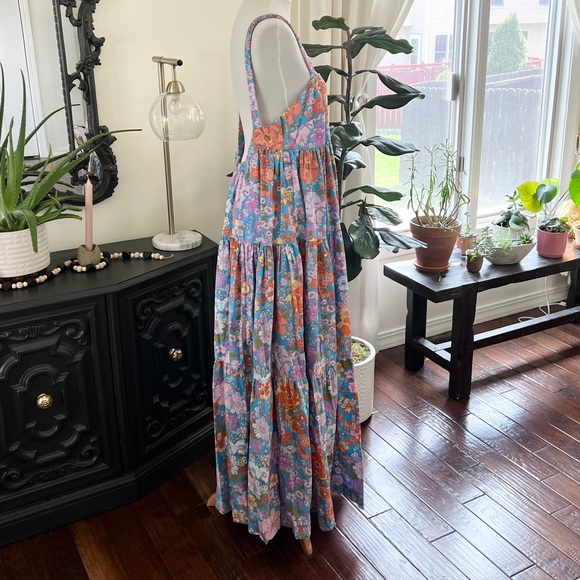Free People Park Slope Retro Blue Floral Maxi Dress M - Picture 8 of 16